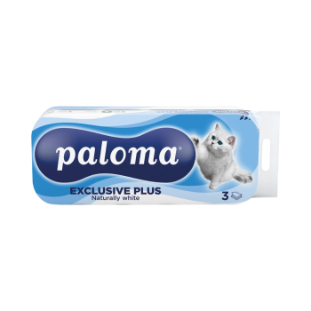 Paloma Exclusive Toilettenpapier 3 lagig, weiß mit Praegung, 100 Prozent Zellstoff, 8 mal 150 Blatt